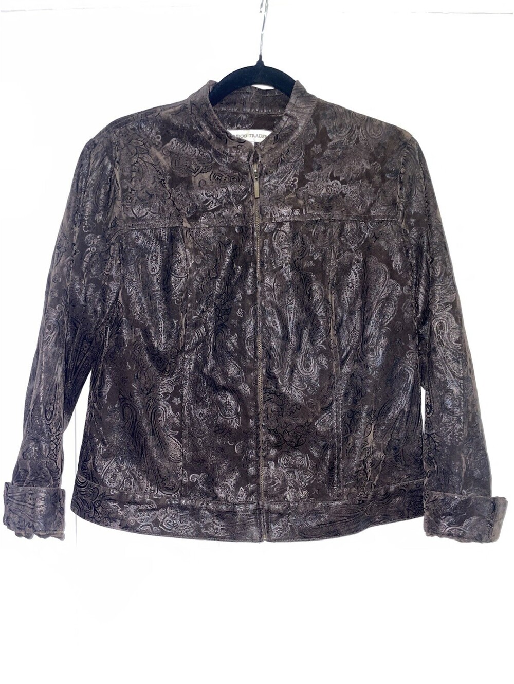 Bamboo Traders Petite Medium PAISLEY Jacket Blazer Brown Black Lightweight